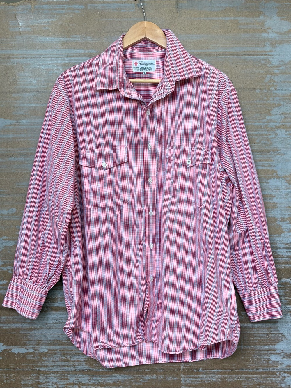 Turnbull & Asser Button Up Shirt Red Check 100% Cotton Made in England Mens XL